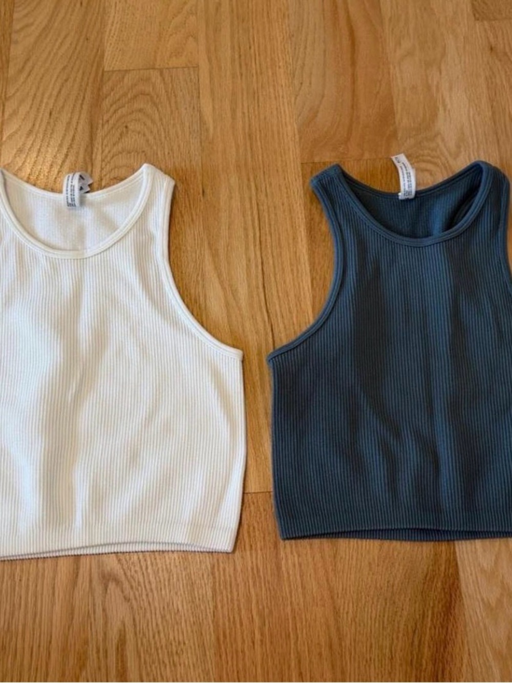 Ribbed Tank Crop Top - White & Dark Blue